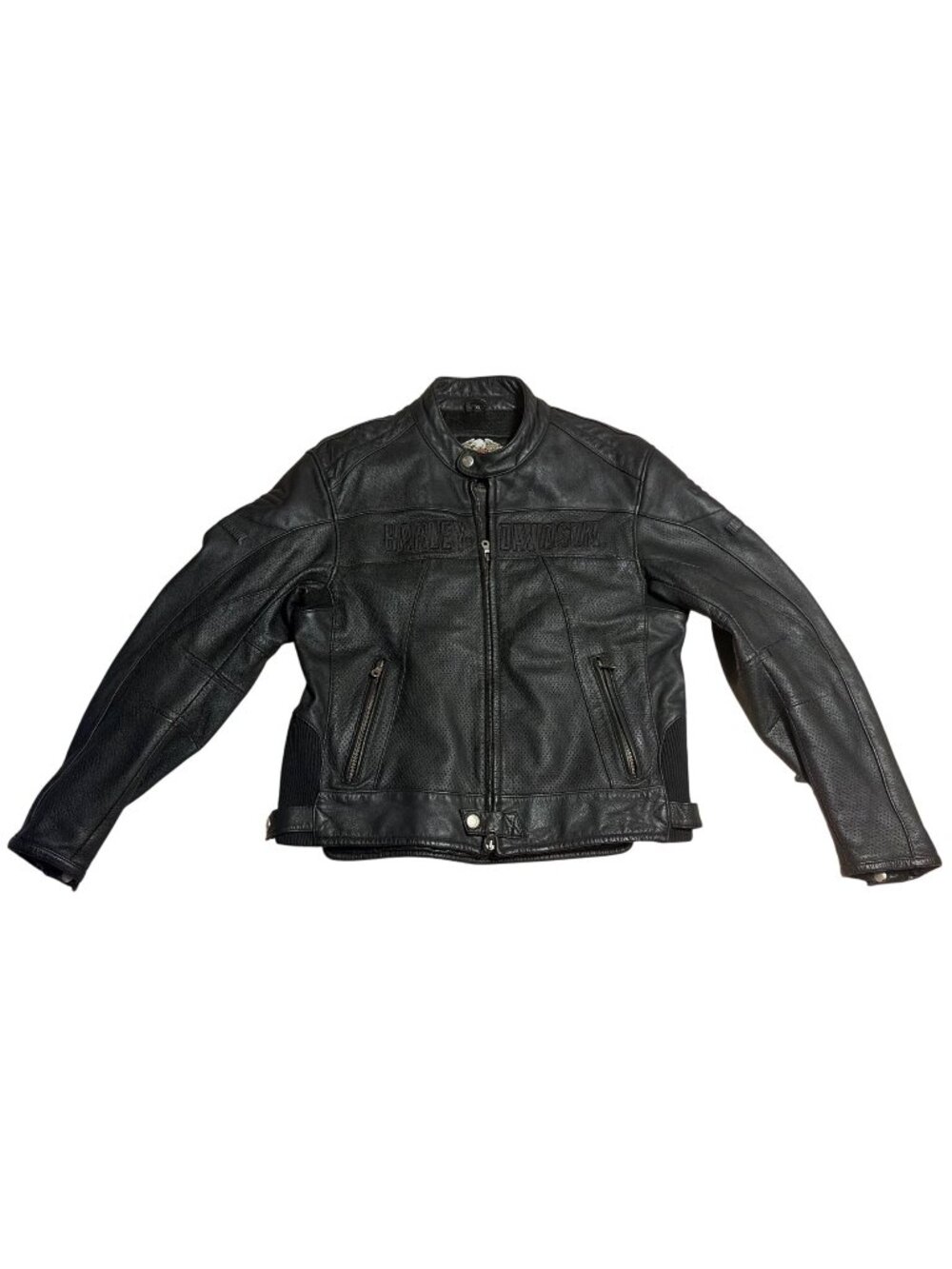 *READ* Harley-Davidson Mens XL Black Perforated Leather Jacket Embossed Logos